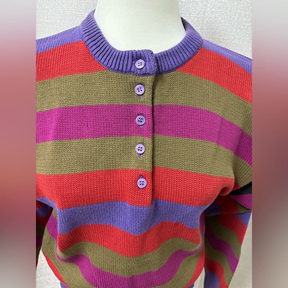 Vintage Liz Claiborne Women’s Multicolor Striped Crew Neck Sweater Size Small - Picture 4 of 13